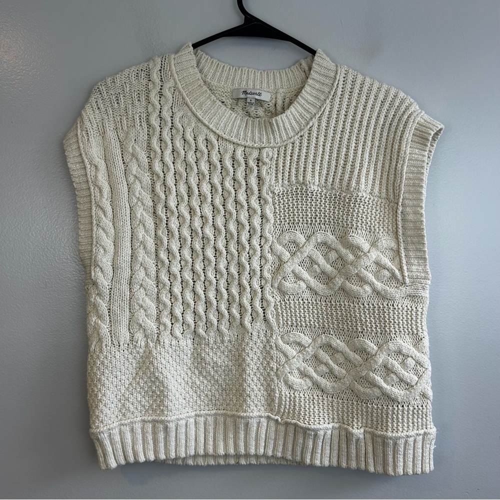 Madewell Ivory Patchwork Sleevless Cable Knit Pat… - image 2